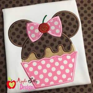 Cherry Bow Cupcake Applique Design