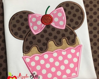 Cherry Bow Cupcake Applique Design