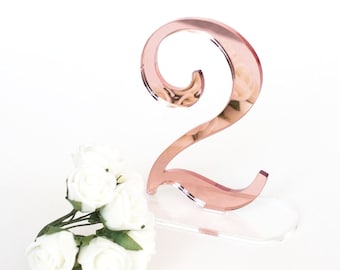 Rose gold mirror acrylic table number for Wedding table decor. Elegant black Floating Numbers for Reception and Events