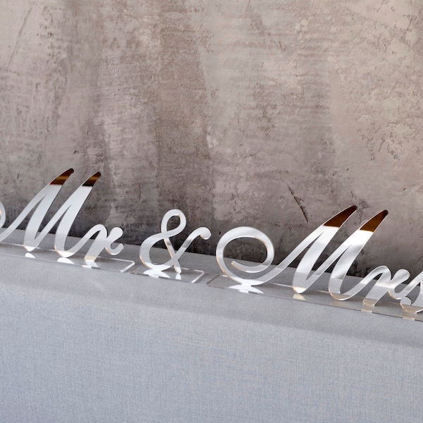 Silver mirror MR and MRS wedding decor, MR and Mrs Sign, Free Standing Wedding Table Signs, Mr&Mrs mirror Letters, table centerpiece decor