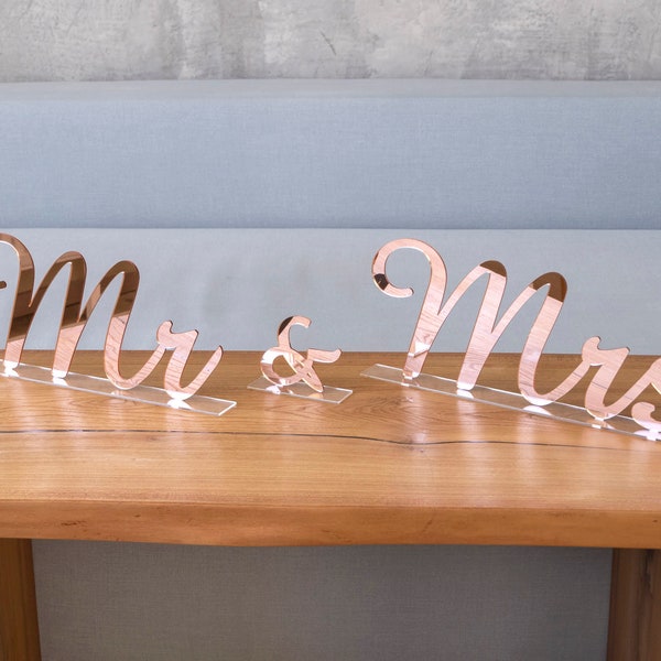 Rose gold MR and Mrs Sign, MR and MRS wedding decor, Free Standing Wedding Table Signs, Mr&Mrs mirror Letters, table centerpiece decor