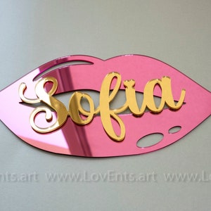 Personalized Lips Mirror Decor Kiss Art Pink Individual Lips Kiss Decor for Room Salon Beauty Shop Decor Photo Prop Sign