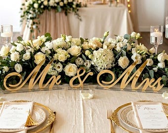 Gold Mirror Mr and Mrs Signs, Sweetheart Table Decor, Wedding Reception Centerpiece