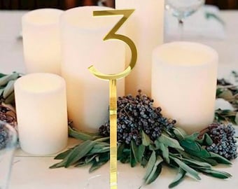 Rose Gold Mirror Wedding Table Numbers, Modern Block Font decor