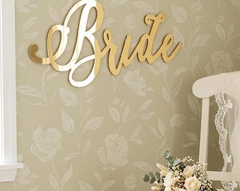 Gold Mirror Acrylic Bride Sign Wedding | Silver Rose Gold Custom Word | Personalized Bridal Decor