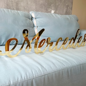 Personalized freestanding name sign  ACRYLIC Name 10"-40" wide Children room decor Baby nursery Crib name Baby shower Photo prop Gold sign