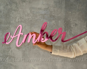 Personalized Pink Acrylic Mirror Name Sign, Nursery Decor