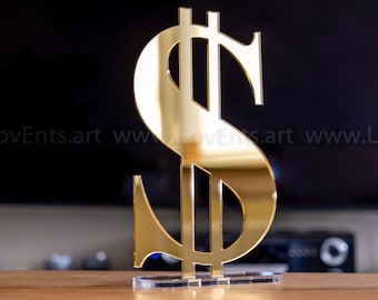 Gold Mirror Dollar Sign, Office Decor, Custom Money Art