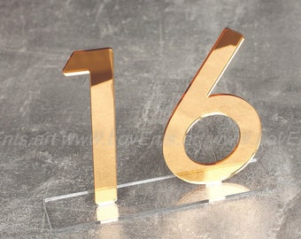 Elegant Gold Mirror Acrylic Table Numbers | Modern Freestanding Wedding Decor