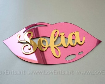 Personalized Lips Mirror Decor Kiss Art Pink Individual Lips Kiss Decor for Room Salon Beauty Shop Decor Photo Prop Sign