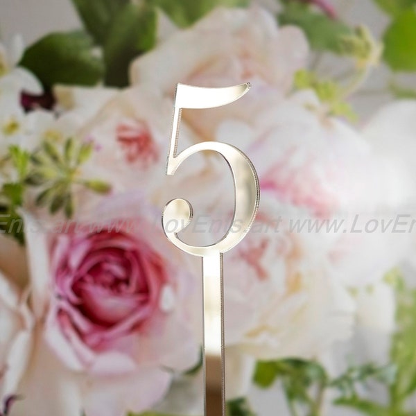Tall silver table numbers, Big gold mirror wedding table numbers, Luxury gold table numbers on a stick, Mirror table numbers for decoration
