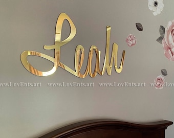 Large gold mirror acrylic sign with the custom color and font theme / Personalized mirror name sign / Large custom backdrop name / Cool gift