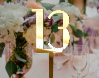 Gold mirror acrylic table numbers stiks for party in retro Wedding table numbers in Gatsby style Art deco wedding table numbers