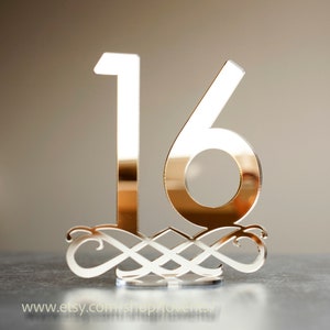 Mirror acrylic Table Numbers, gold acrylic Table Numbers,  silver wedding table numbers, mirrored gold Table Numbers