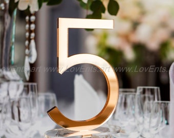 Rose Gold Mirror Acrylic Table Numbers, Shiny wedding table centerpieces