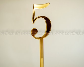 Luxury Mirrored Gold Acrylic Table Numbers on a stick, Wedding Event Decor