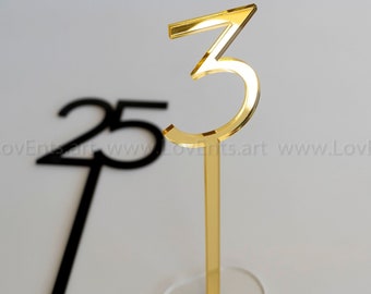 Gold Mirror Wedding Block Table Numbers, Modern Font table decor