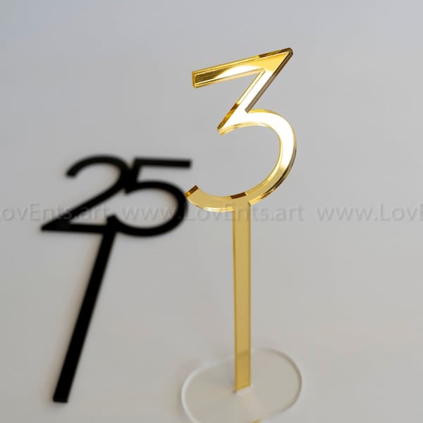 Two side gold mirror block table numbers, Golden block font wedding table numbers, Wedding table decor, Silver mirror modern  table numbers