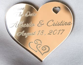 Save our date, Personalized save the date tags, Engraved wedding tags, Wedding magnets, Personalized gold Save the Dates, Wedding Guest Gift