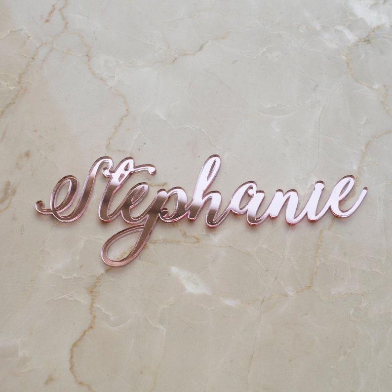 Laser geschnittene Namen, Set Hochzeit Tischkarten, Tischschilder Hochzeit, Acryl Tischkarten, Namenskarten, Namenskarten Hochzeit Rose gold mirror