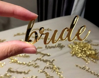Cartes de place personnalisées en acrylique miroir doré, découpées au laser, pour mariage ou fête, carte de nom de table
