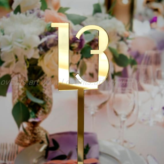 Gold Mirror Acrylic Table Numbers in retro, Gatsby Art Deco Wedding decor