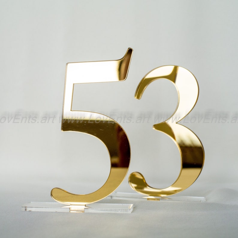 gold mirror acrylic Table Numbers 5, Wedding Table Numbers Set, Wedding Table Numbers, Wedding Table Decor, Table Numbers, image 1