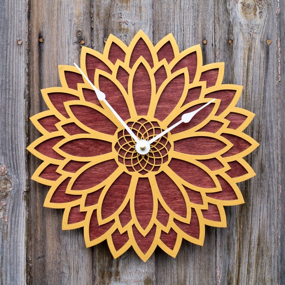 Golden Sunflower Clock Wood modern clock Flower of Life Etsy