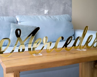 Gold Mirror Wedding Name Sign, Freestanding Acrylic Centerpiece