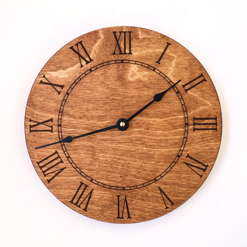Roman Numeral Large Wall Clock Brown Clock Walnut Rustic Etsy