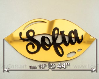 Personalized Lips Mirror Decor Kiss Art Gold Pink Individual Lips Kiss Decor for Room Salon Beauty Shop Decor Photo Prop Sign