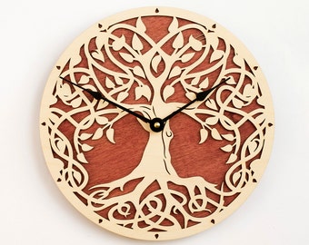 Christmas gift, Tree of Life, Sacred Geometry, Lagre Wall Clock, Unique clock, Modern Clock, Wooden Wall Clock, Golden Tree of Life