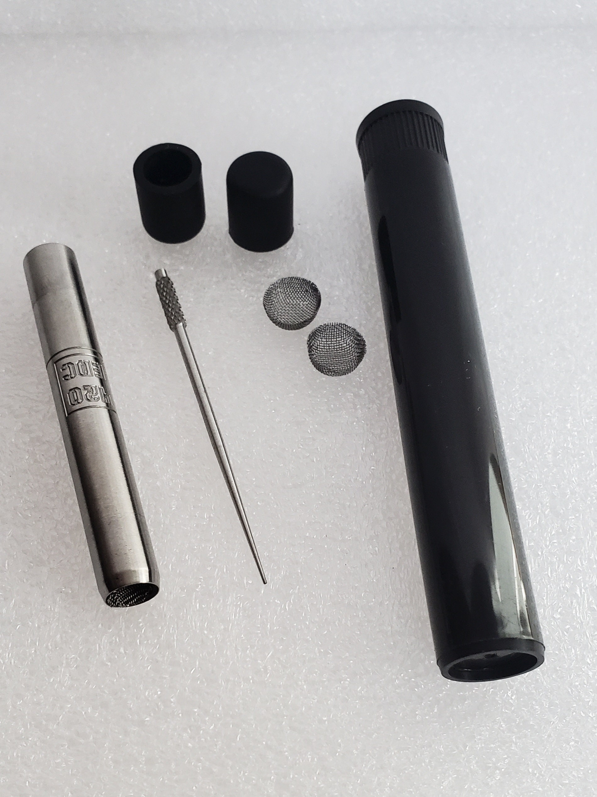Deluxe Pure Titanium One Hitter (Ti1E) Bundle:  Silicone End Caps, Titanium Toothpick, DoobTube and Ti Screen Pair