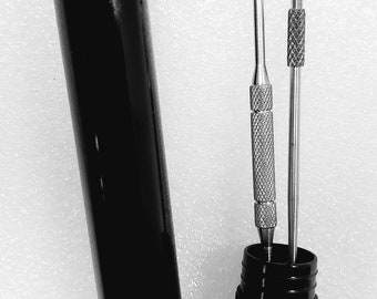 Titanium Pick Set:  Toothpick and Ear Wax Removal Tool in Black Plastic Polycarbonate Tube