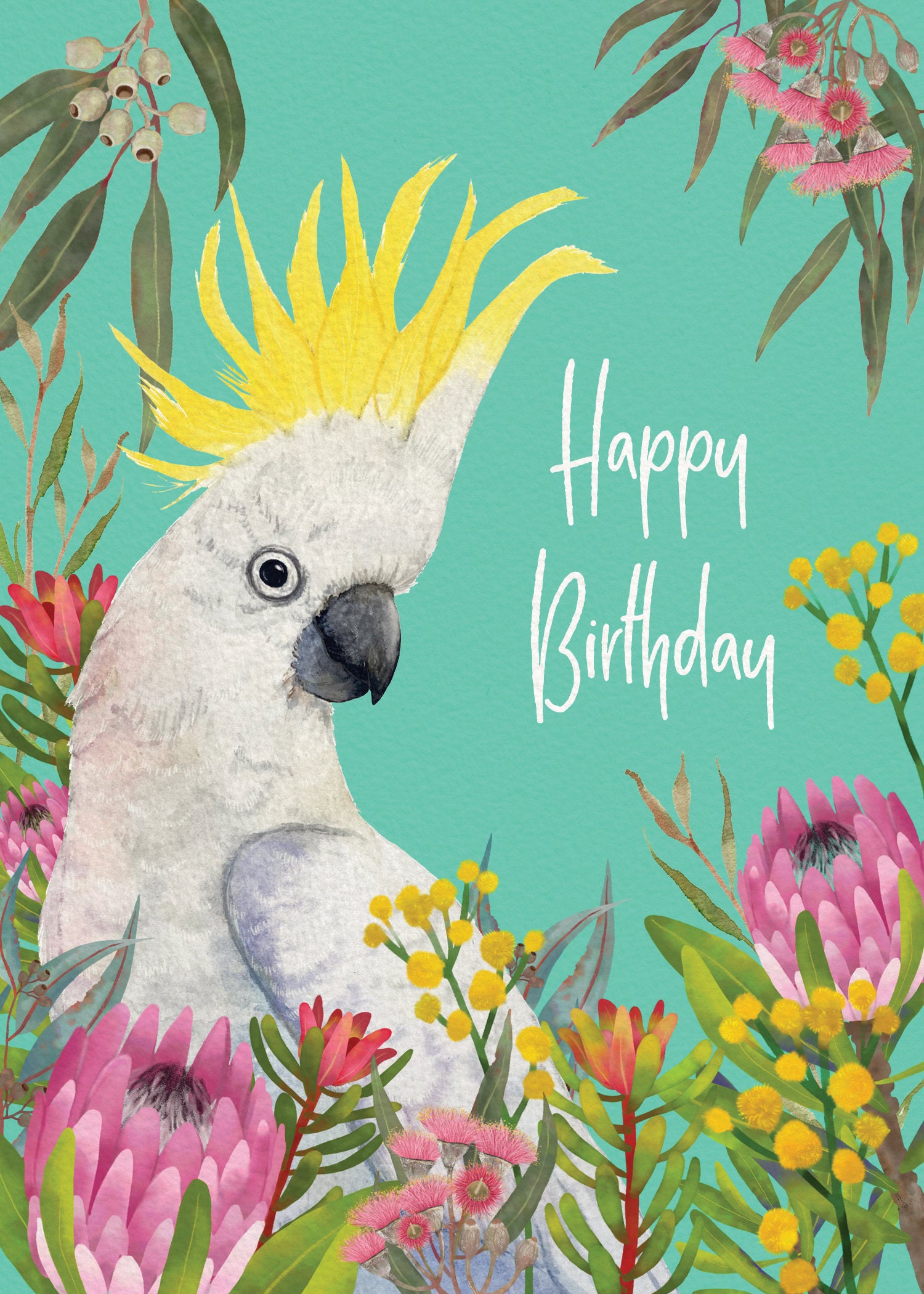 Happy Birthday Bold, Native Australian Bird, Watercolour Greeting Card, Cockatoo, Australian
