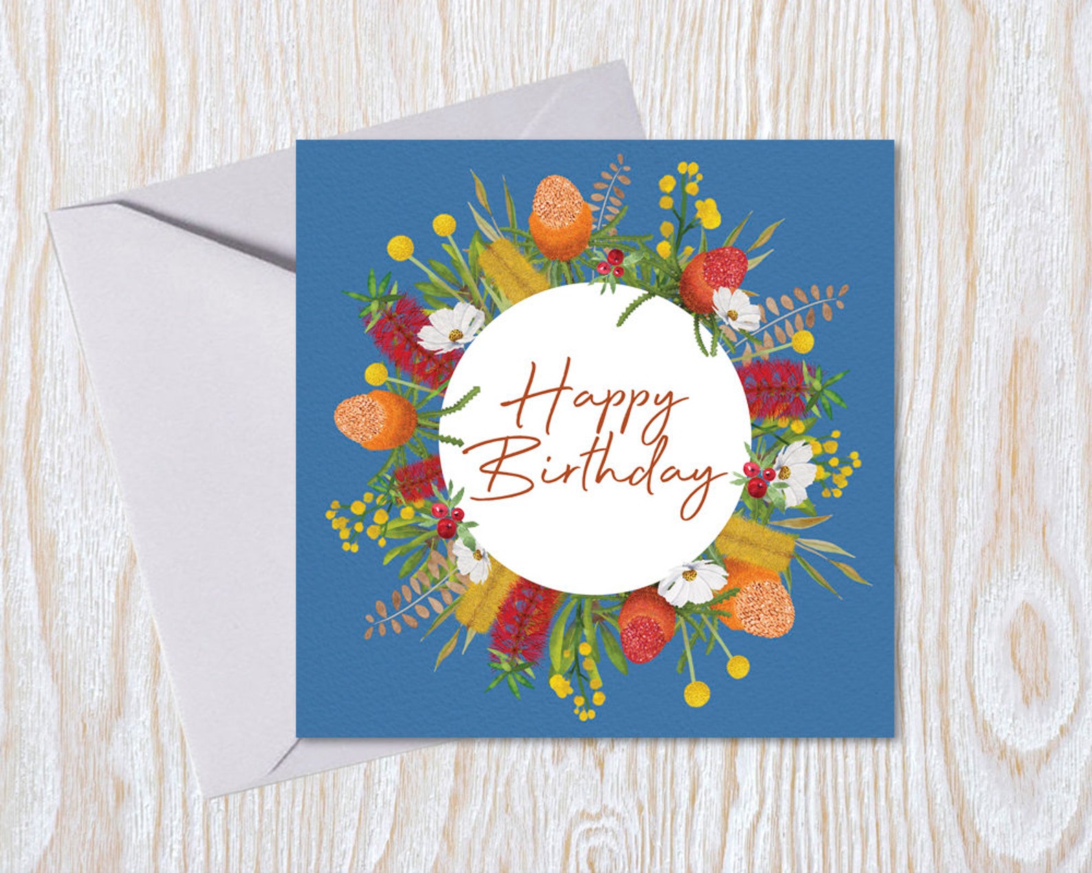 Happy Birthday Card Australian Flowers Greeting Card, Bold Colours