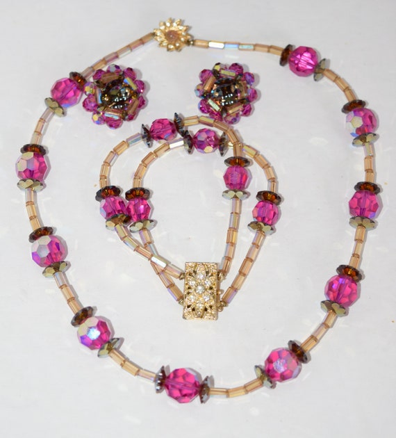 Vintage Beaded Crystal Necklace,Bracelet, Earring… - image 1