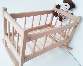 wooden dolls crib