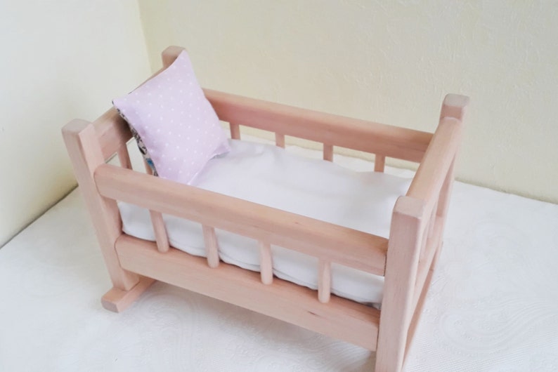 Doll Cradle Bedding Wooden Rocking Crib Small Image 0