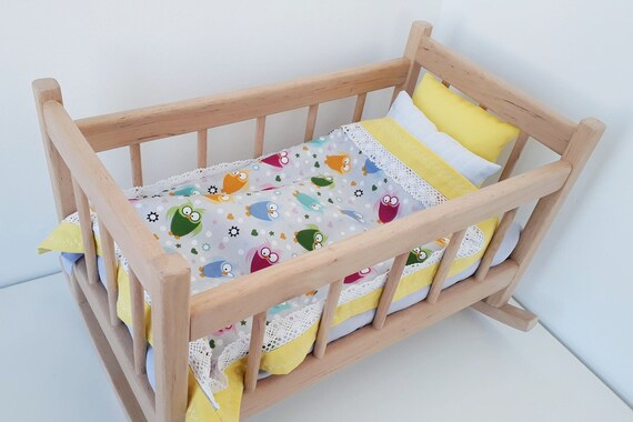 wooden doll cradle bedding