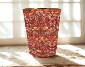 William Morris Strawberry Thief Crimson Waste Paper Bin — Handmade Fabric Wastebasket, Decorative Office Bin, Bedroom Paper Bin, Morris