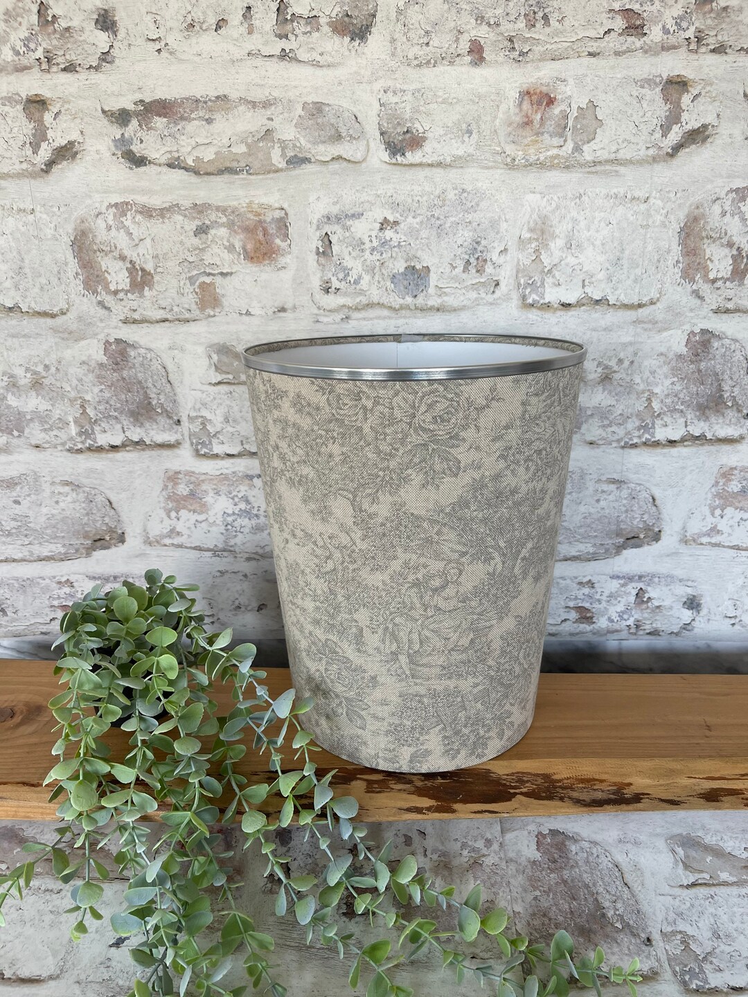 Toile De Jouy Zen in Grey Waste Paper Bin by Berry & Grouse Office