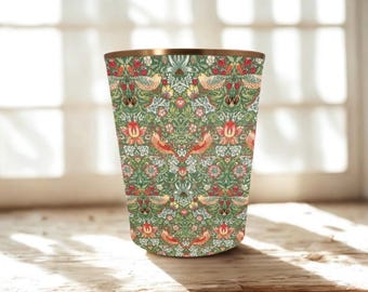 William Morris Strawberry Thief Sage Waste Paper Bin — Handmade Fabric Wastebasket, Decorative Office Bin, Bedroom Paper Bin, Morris Home
