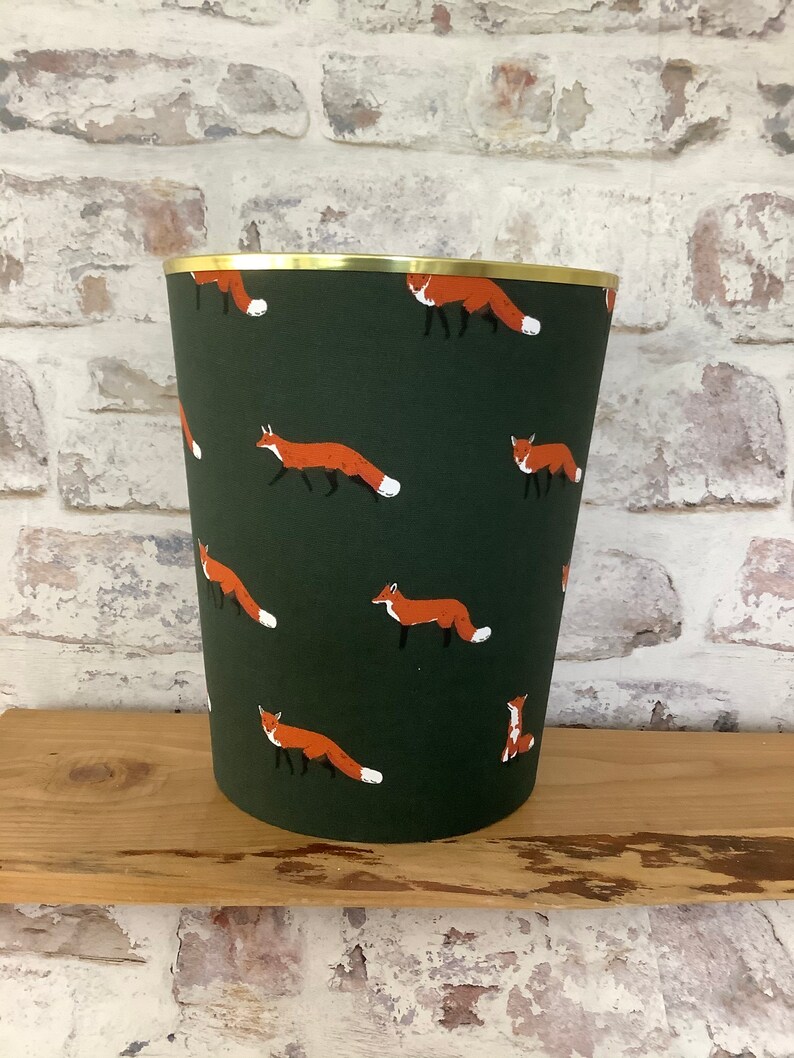 Sophie Allport Foxes fabric waste paper bin by Berry & Grouse Etsy