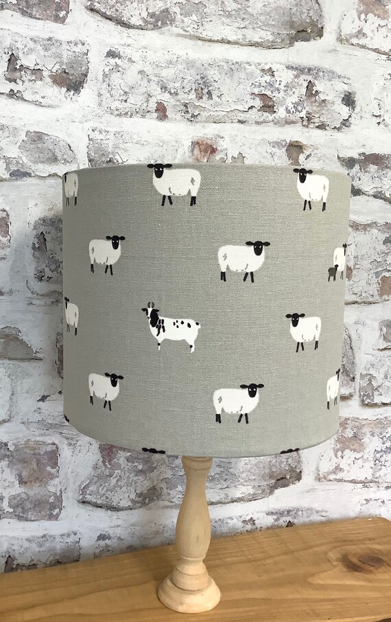 Sophie Allport Sheep Lampshades by Berry Grouse Grey Drum Oval