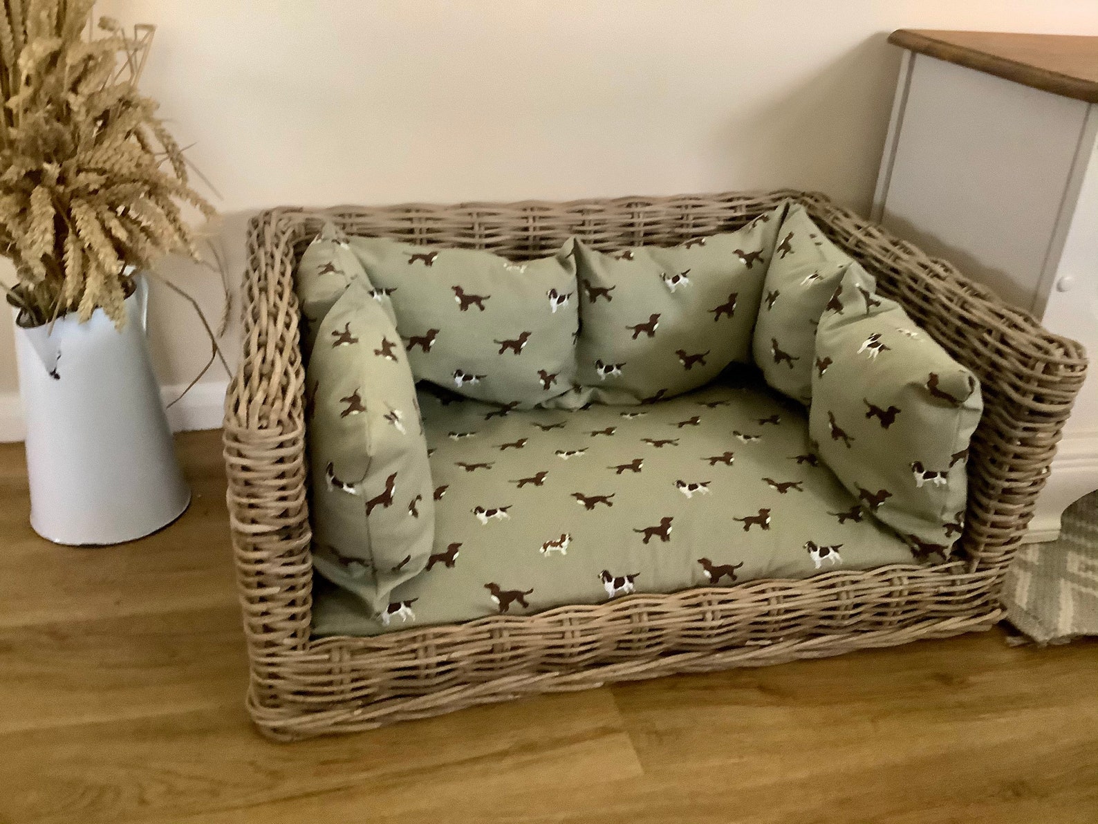 Luxury Wicker Dog Bed With Sophie Allport Spaniel Bumper Etsy