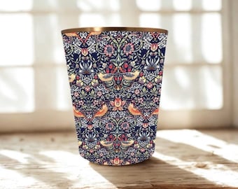 William Morris Strawberry Thief Navy Waste Paper Bin — Handmade Fabric Wastebasket, Decorative Office Bin, Bedroom Paper Bin, Morris Home