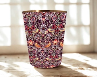 William Morris Strawberry Thief Damson Waste Paper Bin — Handmade Fabric Wastebasket, Decorative Office Bin, Bedroom Paper Bin, Morris