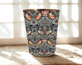 William Morris Strawberry Thief Ebony Waste Paper Bin — Handmade Fabric Wastebasket, Decorative Office Bin, Bedroom Paper Bin, Morris Home