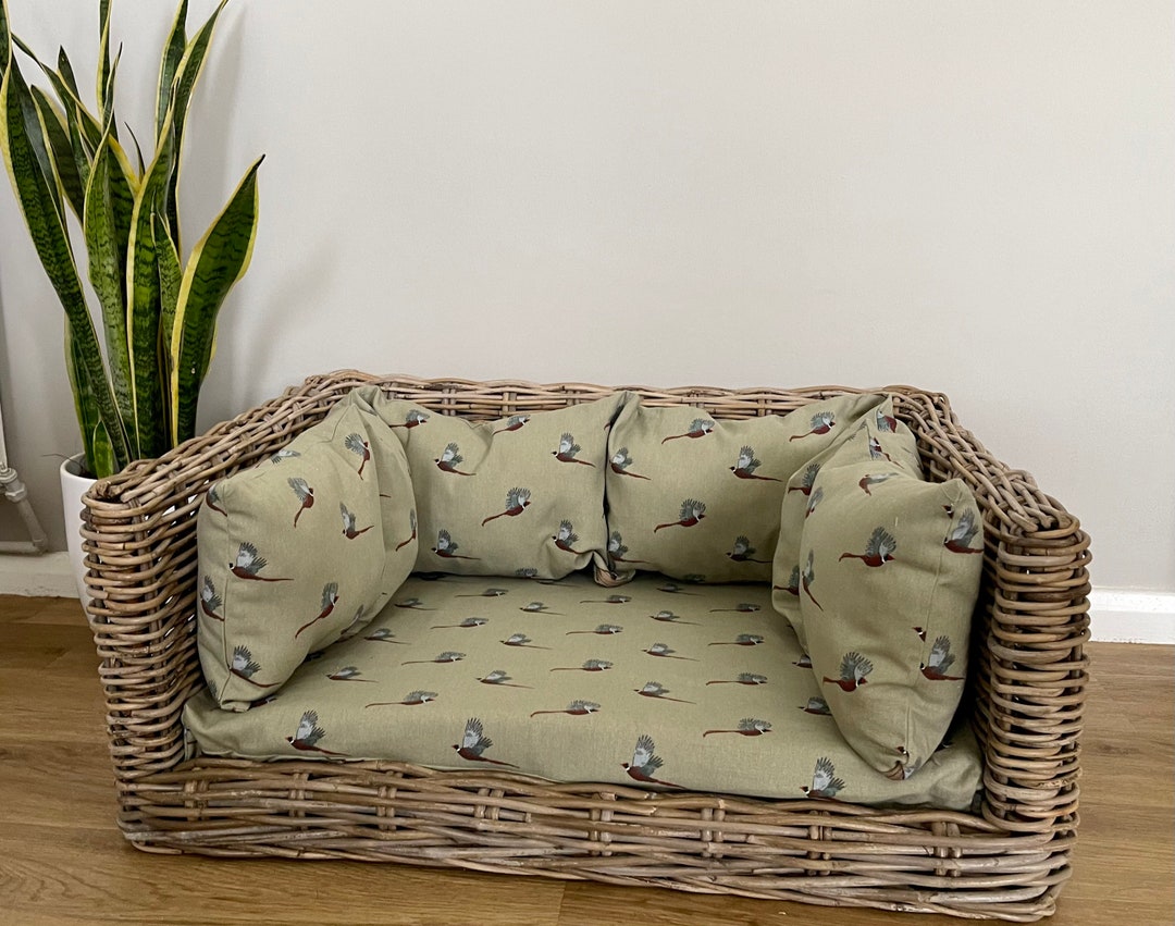 Luxury Wicker Dog Bed With Sophie Allport Pheasants Bumper Etsy UK